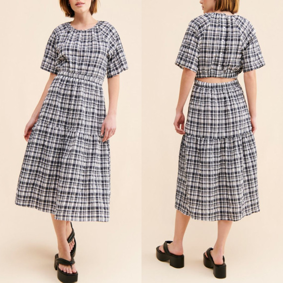 Free People Just Female Hamilton Midi Dress Large Gingham Lightweight Cottage - Picture 1 of 15